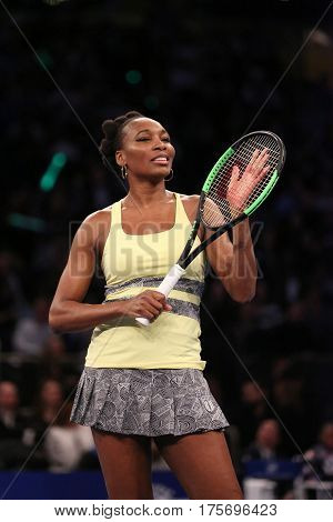 NEW YORK - MARCH 6, 2017: Grand Slam Champion Venus Williams of United States in action during  BNP Paribas Showdown 10th Anniversary tennis event at Madison Square Garden in New York