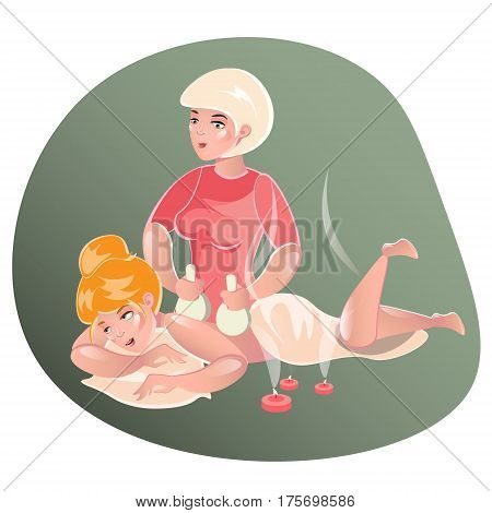 Illustration of Girl Lying on a Spa Bed While Being Treated With a Poultice