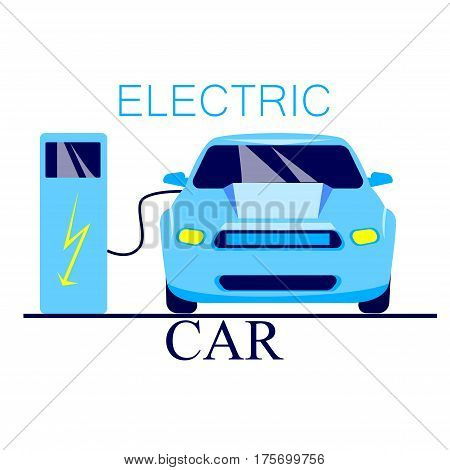 Electric cars. The car runs on electricity, the battery is charging. Caring for the environment okrozhayuschey. flat style, vector illustration