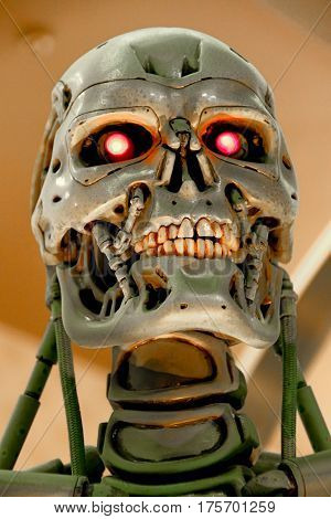 OSAKA, JAPAN - Jan 21, 2017 : Photo of the T-800 Endoskeleton from the Terminator 3D,one of the most famous attraction at Universal Studios JAPAN, Osaka, Japan.