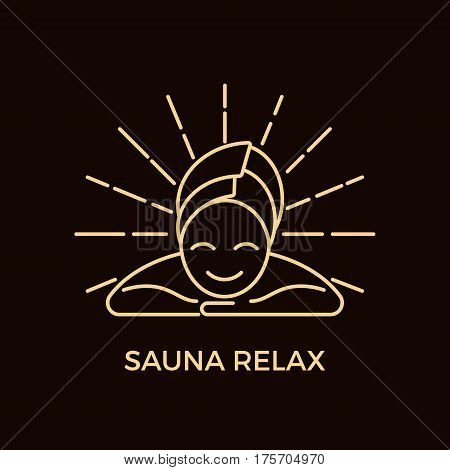 Unique Line Style Vector Logotype Template with happy human face. Editable Stroke Vector Icon. Clean and minimalist symbol perfect for your business. Sauna relaxation concept. Spa emblem. Massage Logo.