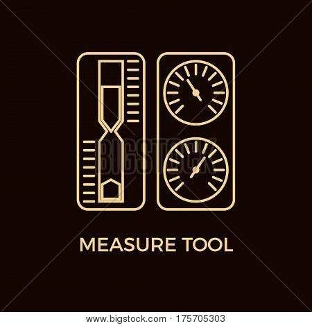 Unique Line Style Vector Logotype Template with Sand Watch, Thermometer and Hygrometer. Editable Stroke Vector Icon. Clean and minimalist symbol perfect for your business. Sauna accessories concept.