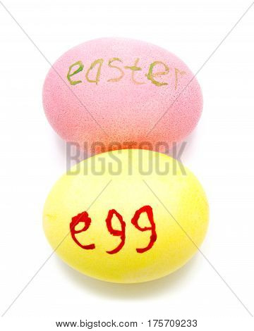 Colorful handmade decorated easter eggs isolated on white