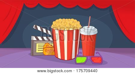 Cinema movie horizontal banner concept. Cartoon illustration of cinema movie vector horizontal banner for web