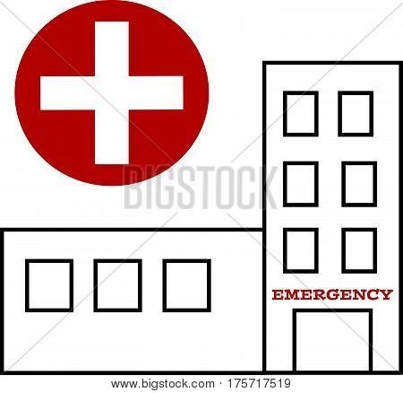 Symbol of hospital buildings with cross. Vector illustration.