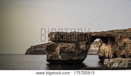 Sea view to Azure window natural arch, now vanished, Gozo island Malta