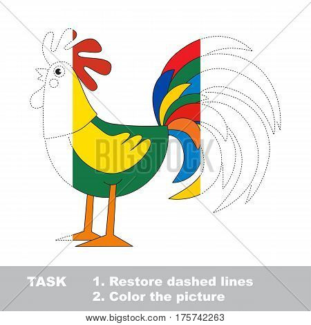 Cock. Dot to dot educational game for kids. Half tracing worksheet to be colored.