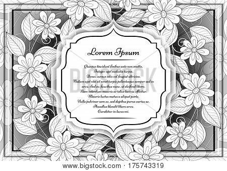 Vector  Mohochrome Floral Template With Place For Text