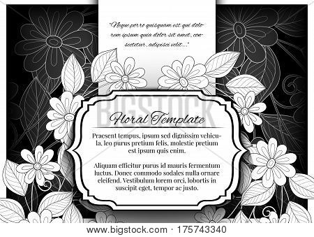 Vector Mohochrome Floral Template With Place For Text
