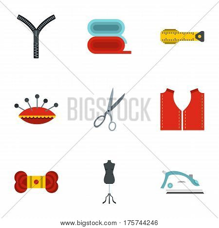 Tools and accessories for tailoring icons set. Flat illustration of 9 tools and accessories for tailoring vector icons for web
