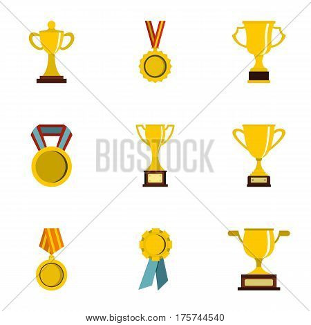 Trophy and awards icons set. Flat illustration of 9 trophy and awards vector icons for web