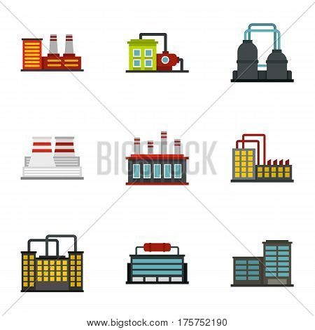 Manufacturing plant icons set. Flat illustration of 9 manufacturing plant vector icons for web
