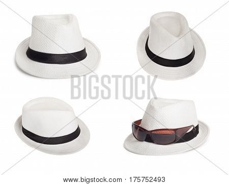 Sunglasses And A White Summer Hat On An Isolated Background