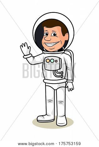 On the image presented Сheerful astronaut in a space suit a vector illustration.