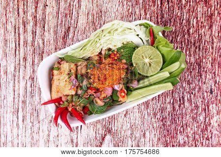 Sliced Grilled Beef Salad , Laab Num Tok In Thai.