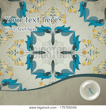 Vector Card. Seamless Floral Pattern In Modern Style. The Plant Is Hosta On Vintage Plaster Backgrou