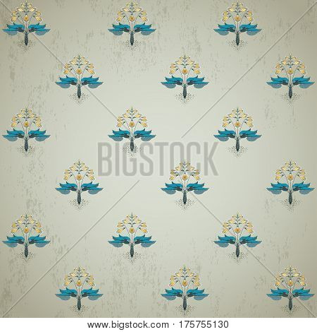 Seamless Vector Background. Floral Pattern In Modern Style. The Plant Is Hosta On Vintage Plaster Ba