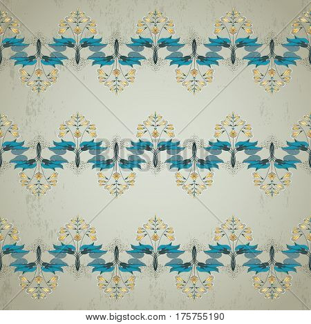 Seamless Vector Background. Floral Pattern In Modern Style. Hosta Plant On Vintage Plaster Backgroun