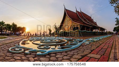 Ubonrachathani,Thailand -  Feb 25 , 2017 : Panorama of Thai church in Watsirindhornwararam