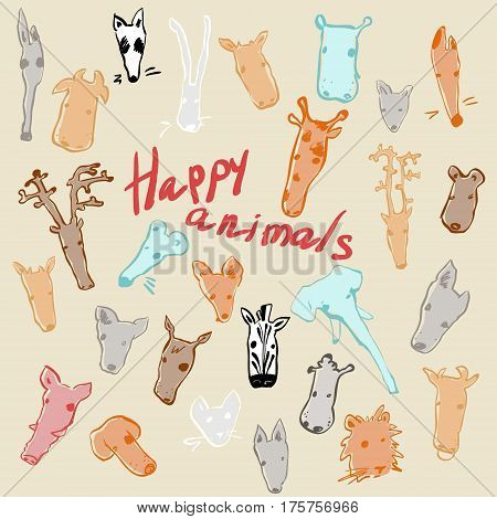 Cute hand draw vector animal icon set