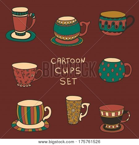 Cartoon cups of tea or coffee - vector set or collection