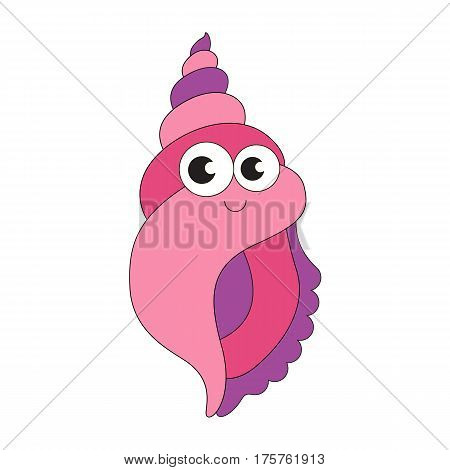 Funny seashell cartoon. Outlined object with black stroke.