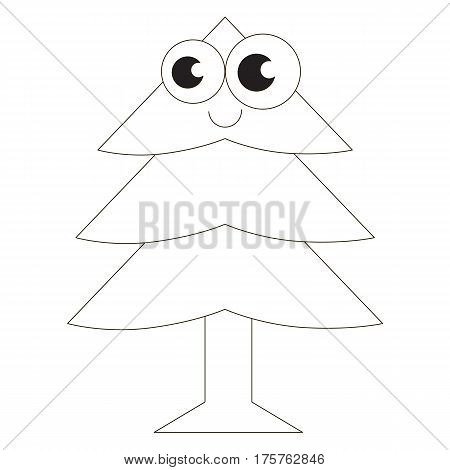 Funny Evergreen Tree cartoon. Outlined object with black stroke.