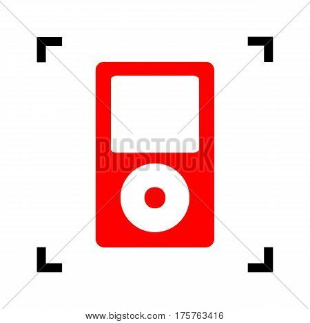 Portable music device. Vector. Red icon inside black focus corners on white background. Isolated.