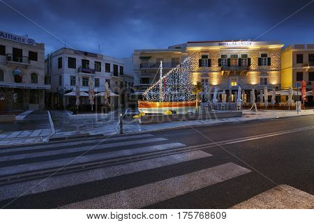 LIVADI, GREECE - JANUARY 10, 2017: Street of Ermoupoli town on Syros island in Greece on January 10, 2017.