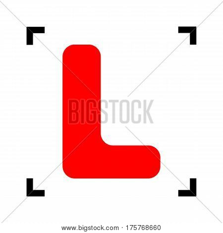 Letter L sign design template element. Vector. Red icon inside black focus corners on white background. Isolated.