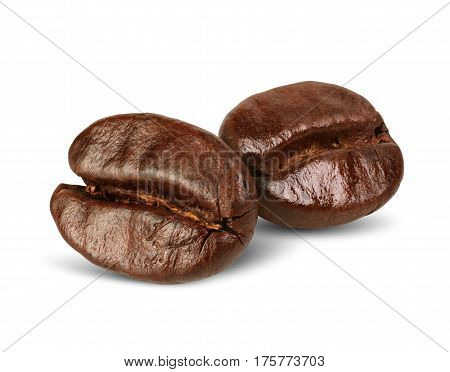 Two coffee beans isolated on white path