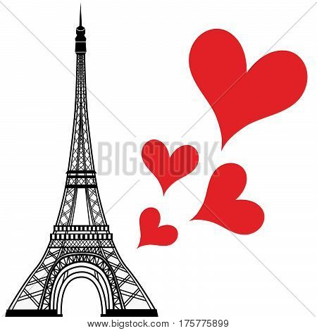 Paris town in France love heart eiffel tower vector valentines day illustration