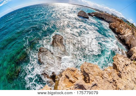 Beautiful Mediterranean coastline near Ayia Napa. Famagusta District Cyprus.