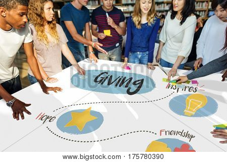 Group of students fundraising donate for charity