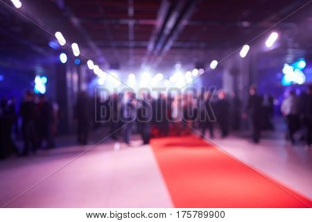 Abstract blurred people in press conference event, business concept.
