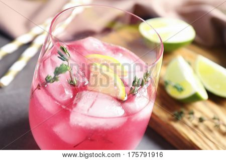 Glass with delicious wine spritzer, closeup
