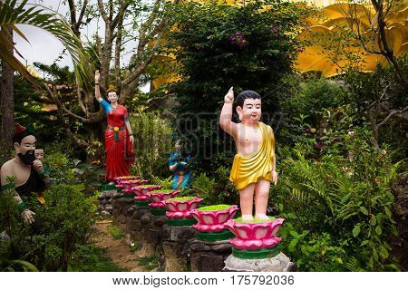 Statue of Buddha in Van Hanh pagoda monastery in Dalat, Vietnam