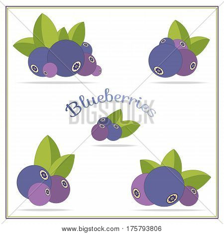 Set with blueberries icons isolated on white. Bright colors fashion style for prints batik silk textile cushion pillow bandanna kerchief. Rustic style for clothes bedclothes