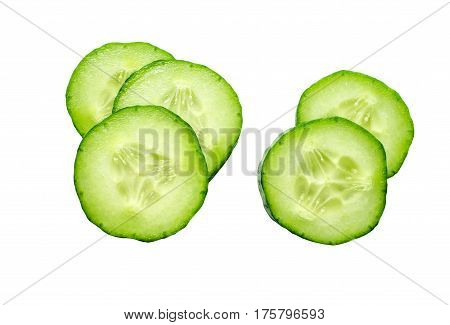 Fresh slice cucumber isolated on white background.