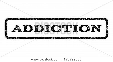 Addiction watermark stamp. Text tag inside rounded rectangle with grunge design style. Rubber seal stamp with unclean texture. Vector black ink imprint on a white background.