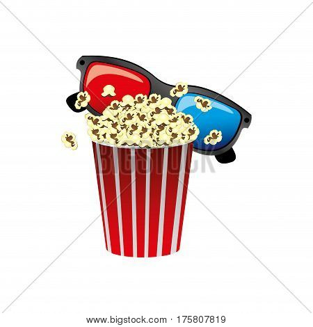 color pop corn with 3d glasses icon, vector illustraction design