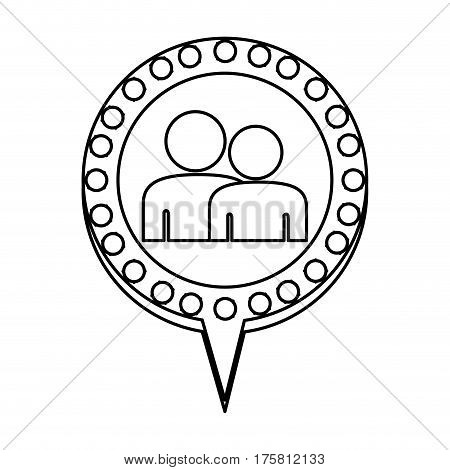 monochrome silhouette of couple and circular speech with contour dotted and tail vector illustration