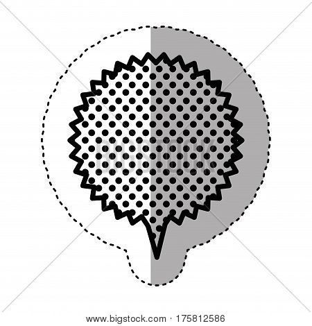 monochrome sticker with circular speech with sawtooth contour and tail with background with dots vector illustration