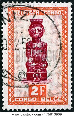BELGIAN CONGO - CIRCA 1948: a stamp printed in Belgian Congo shows Ndoha Figure of Tribal King Baluba tribe circa 1948