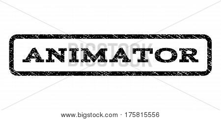 Animator watermark stamp. Text tag inside rounded rectangle frame with grunge design style. Rubber seal stamp with unclean texture. Vector black ink imprint on a white background.