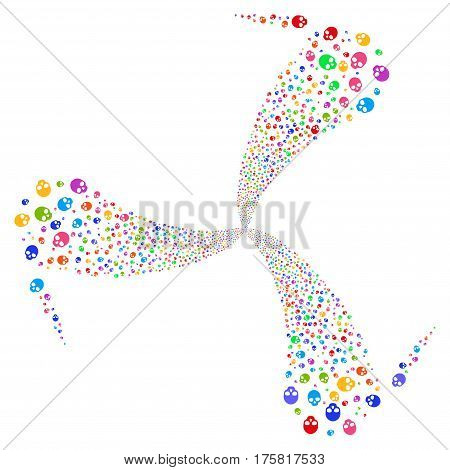 Skull fireworks swirl rotation. Vector illustration style is flat bright multicolored iconic symbols on a white background. Object whirlpool constructed from random icons.