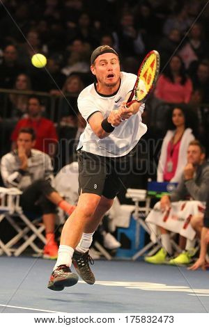 NEW YORK - MARCH 6, 2017: Grand Slam Champion Lleyton Hewitt of Australia in action during  BNP Paribas Showdown 10th Anniversary tennis event at Madison Square Garden in New York