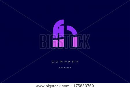 Fn F N  Pink Blue Alphabet Letter Logo Icon