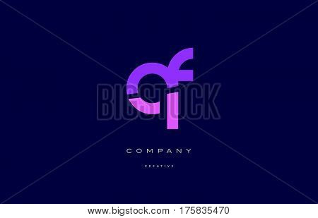 Qf Q F  Pink Blue Alphabet Letter Logo Icon