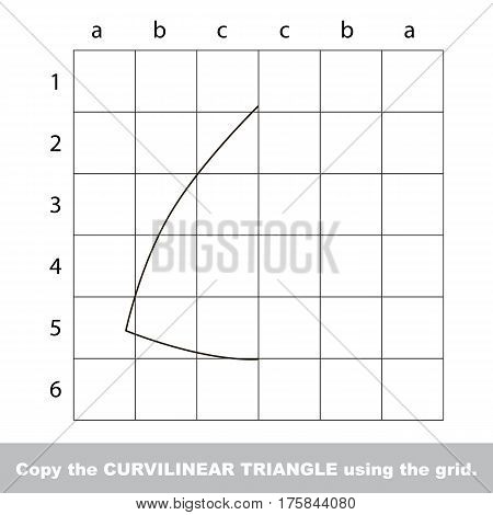 Finish the simmetry picture using grid sells, vector kid educational game for preschool kids, the drawing tutorial with easy game level for half of Curvilinear Triangle.
